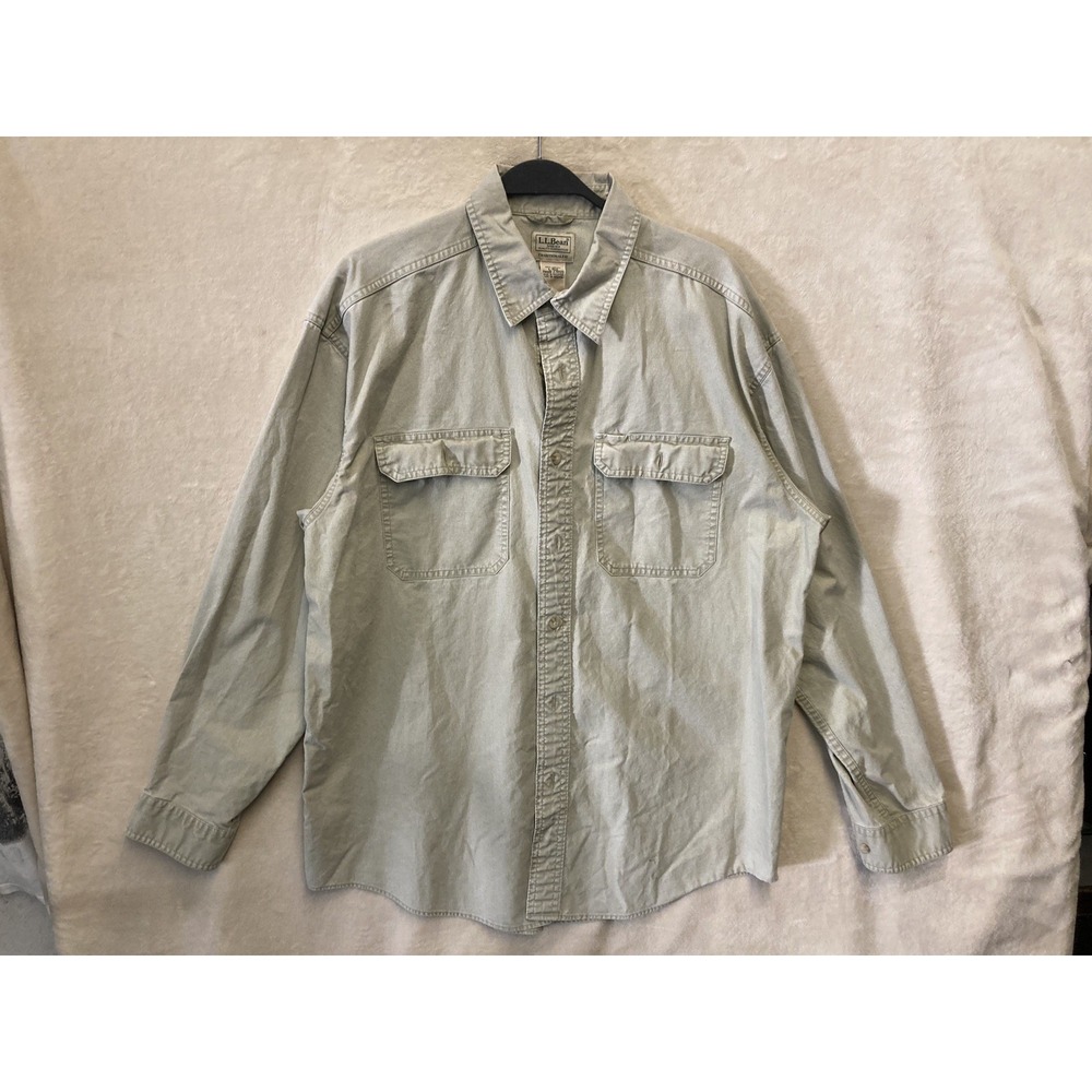 LL Bean Classic Safari Shirt Mens Large Outdoor Casual 100% Cotton Pockets